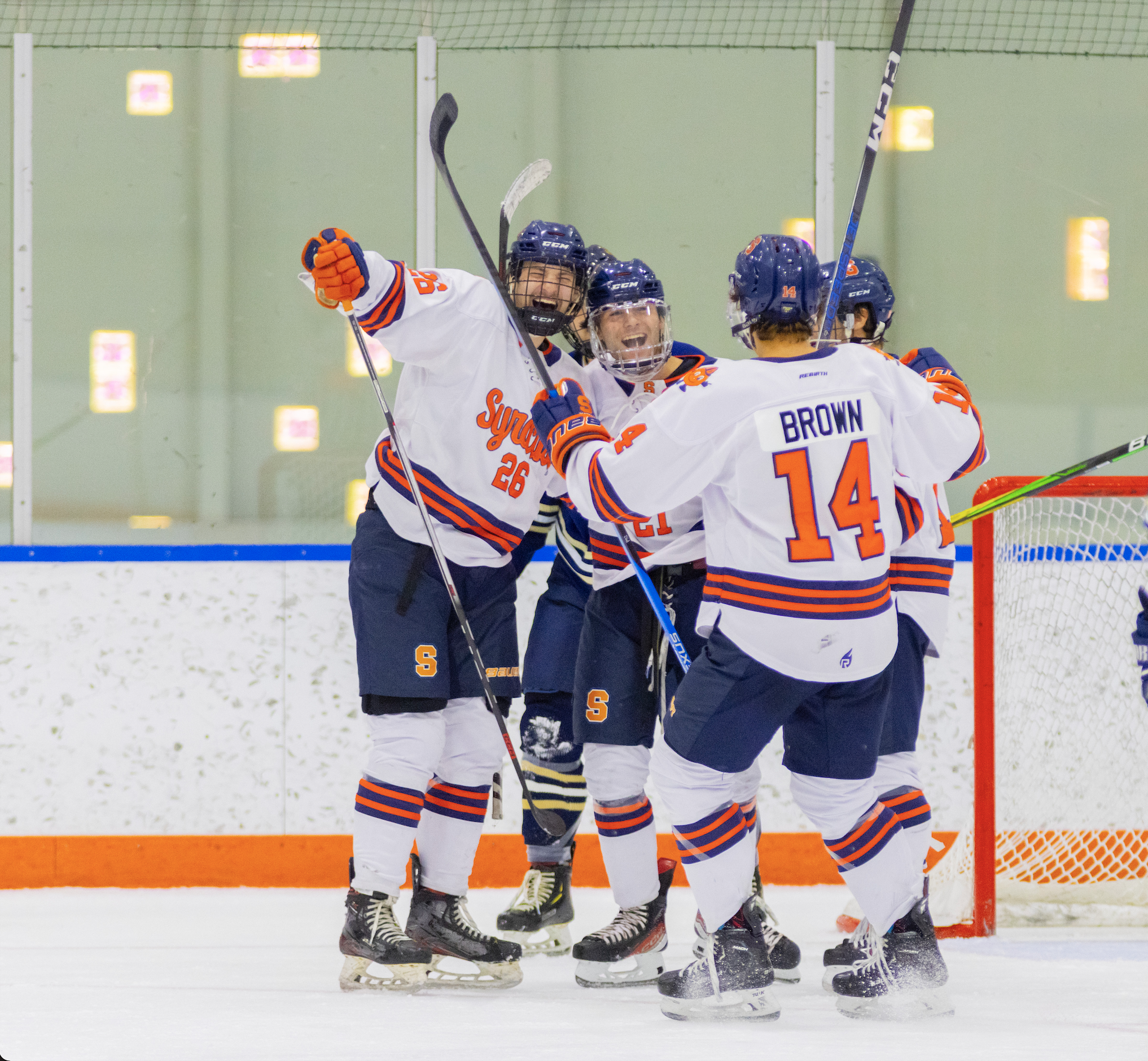 2023-2024 Game - Same Hutchinson, Forward #26; Jack Alecia, Forward #21; Jake Brown, Defense #14